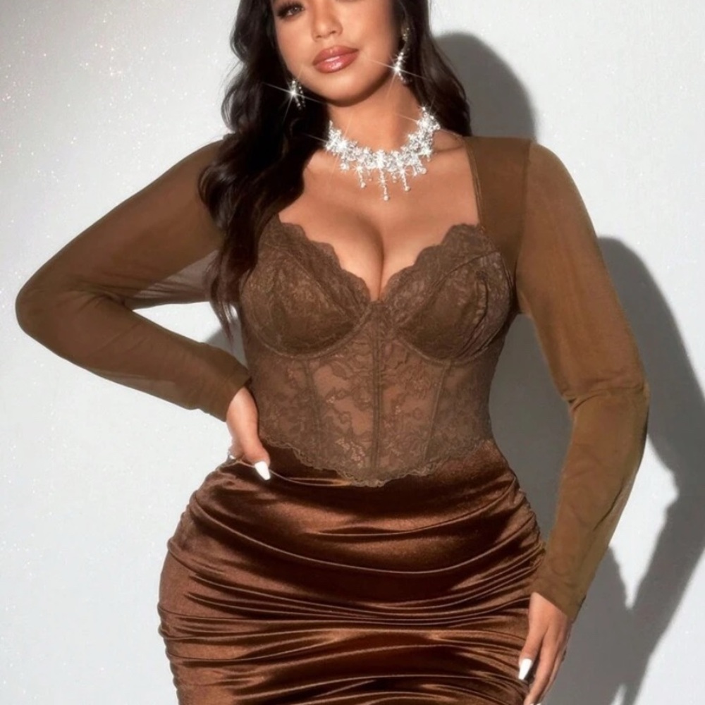 SHEIN Brown Fitted Bustier Bodysuit Dress XL